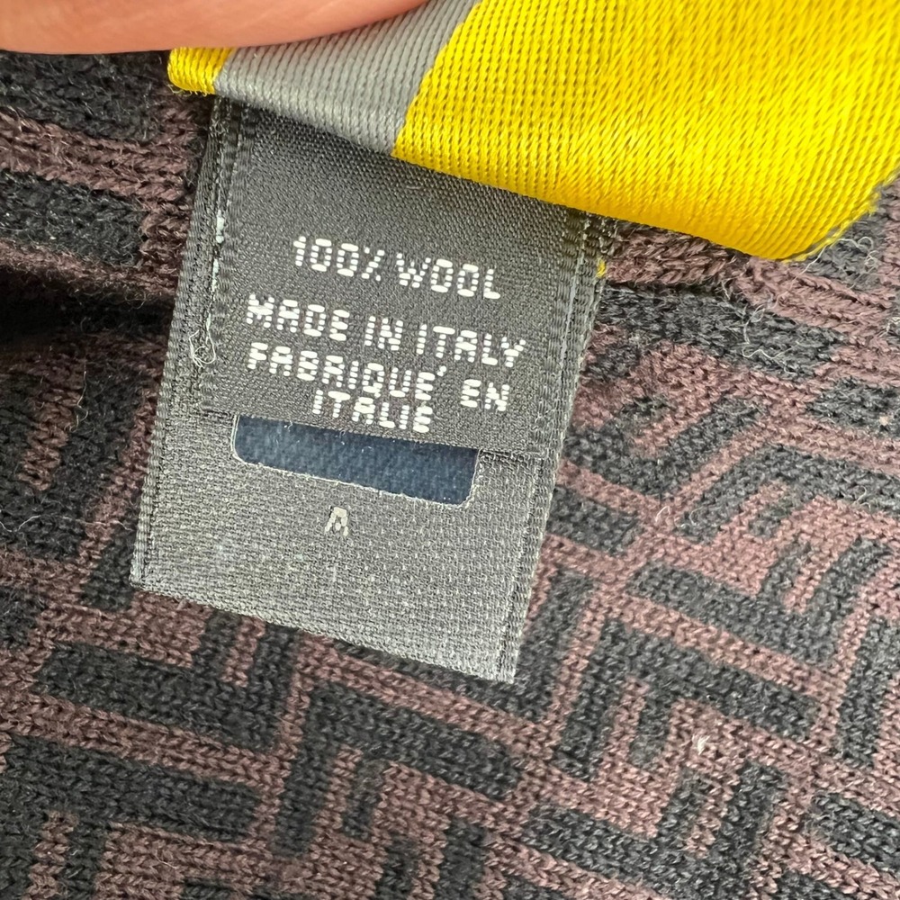 Fendi Zucca Monogram Scarf Brown Black 100% Wool Made in Italy‎ FF Logo - Picture 5 of 13
